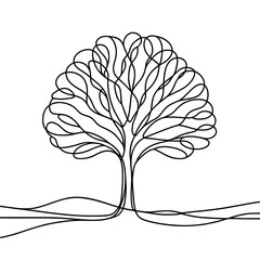 Canvas Print - continuous line drawing of tree. one line drawing background. vector illustration. single line tree 