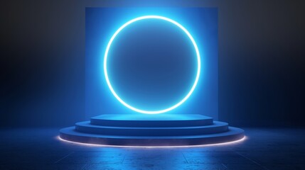 Wall Mural - Podium background 3D neon light tech stage future platform