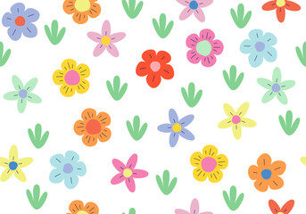 Wall Mural - seamless cute pattern with flowers. colorful bright texture background. vector illustration