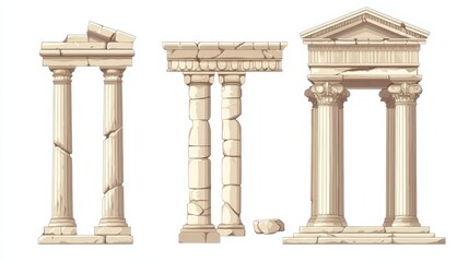 Wall Mural - set of ancient greek temple with columns. vector illustration isolated on white background.