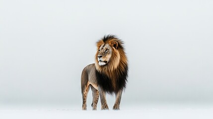 Poster -   A pair of lions sitting atop snow-covered ground beside a white wall