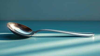 Wall Mural - Silver Spoon on Blue Surface: A Minimalist Still Life