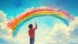 © Zhanna - A young boy stands beneath a bright sky, painting a vivid rainbow with a brush, symbolizing creativity and imagination. The dreamy clouds and radiant colors create an enchanting and hopeful scene.