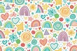 © Vika - seamless pattern with cream. Fun colorful line doodle seamless pattern. Creative minimalist style art background for children or trendy design with basic shapes. Simple childish scribble backdrop.