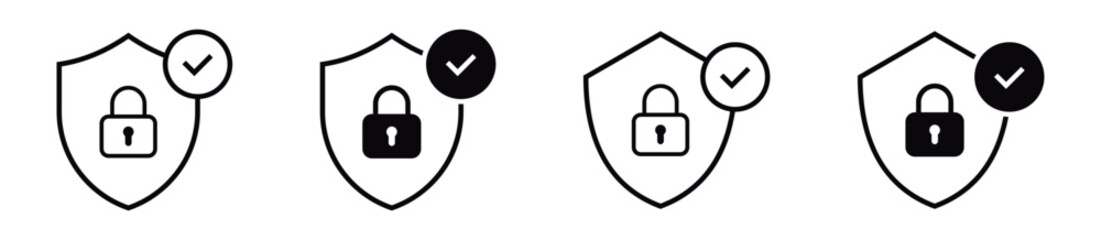Leinwandbilder - Shield check mark icon and shield lock icon privacy symbol - security shield protection icon with tick symbol. secure private sign