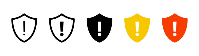 Poster - Shield exclamation mark icon or security shield warning or attention icon symbol. risk alert line icon vector