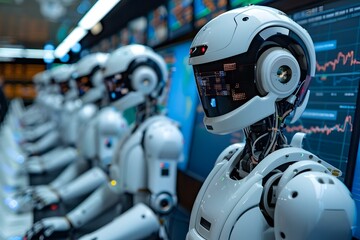 Wall Mural - humanoid robot conference learning call. work from home, robot, online, ai, artificial, conference, 