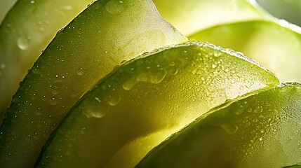 Wall Mural -   Close-up of green bananas with water droplets on peels