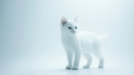 Canvas Print -   White feline with piercing blue gaze facing the lens