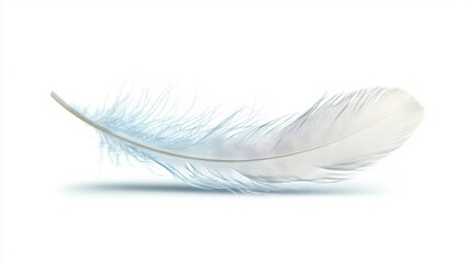 Sticker -   A white feather against a white backdrop, with shadows beneath the feather on both the top and bottom