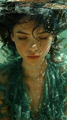 Canvas Print - Underwater Portrait of a Woman with Bubbles