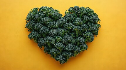 Wall Mural -   Heart-shaped broccoli on a yellow background with space for 'love'