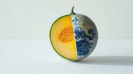 Wall Mural -   A half-eaten piece of fruit with Earth at its core and another half-eaten piece in the middle