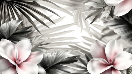 Wall Mural -   Close-up of white background with black & pink flower centered