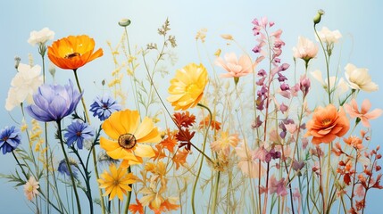 Poster - Vibrant Wildflowers Against a Light Blue Background