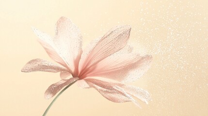 Sticker -   Close-up of a pink flower with dewdrops on its petals and back