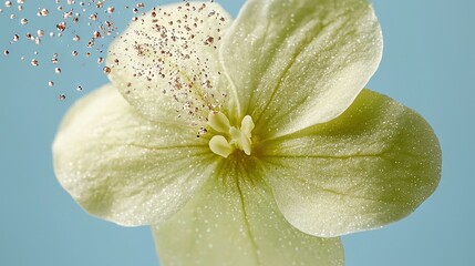 Sticker -   A close-up of a flower with water drops on its petals and a blue sky in the background