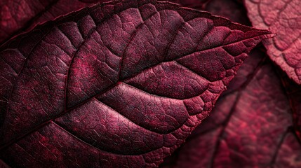 Canvas Print -   Red leaves magnified