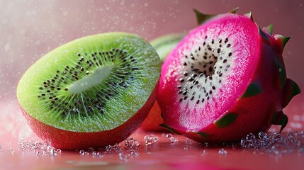 Wall Mural -   Half-kiwi on colorful surface with sprinkles