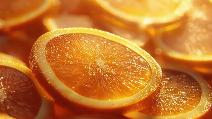 Poster -   Close-up photo of oranges with water drops on orange slices