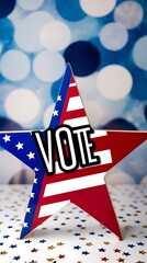 Vote to American election concept image with a star with US flag colors written vote to encourage people to go voting for presidential election (23)