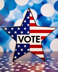 Vote to American election concept image with a star with US flag colors written vote to encourage people to go voting for presidential election (23)