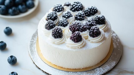 Wall Mural -   A plate featuring a close-up of a delicious cake topped with blueberries and raspberries