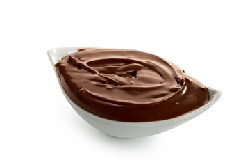 Poster - Bowl of tasty melted chocolate on white background