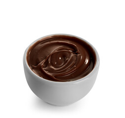 Poster - Bowl of sweet melted chocolate on white background