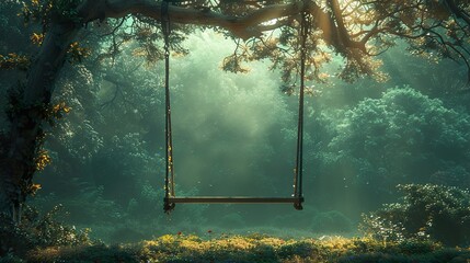 Canvas Print - Enchanted Forest Swing - A Dreamy Landscape