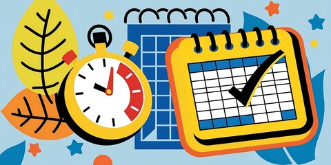 A flat vector illustration of a reservation icon featuring a calendar and clock, highlighting the concept of date and time booking (22)