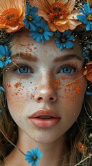 Sticker - Floral Crown Portrait: A Dreamy Beauty