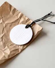 An empty white sticker mockup on craft paper with a crumpled appearance (16)