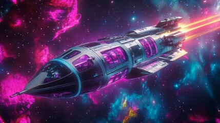 Aufkleber - A sleek, futuristic spaceship darts through the cosmos, its engines emitting fiery trails