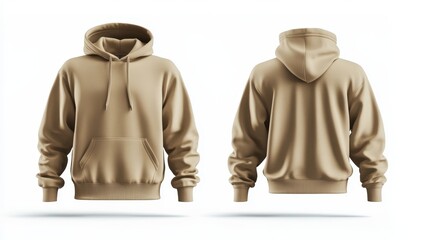 Beige hoodie mockup. Front and back hoodie template