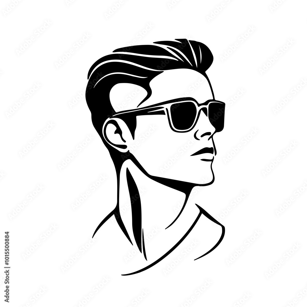 Stylized vector portrait of a man with sunglasses and sleek hair ...