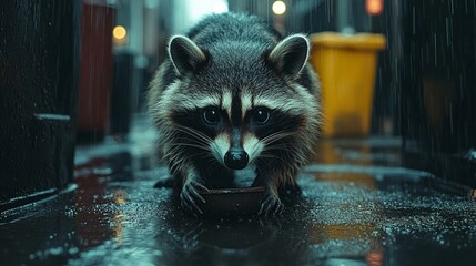 this A raccoon rummaging through a city dumpster at night.