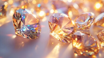 Aufkleber - Shimmering Heart-Shaped Diamonds on a Bright Surface
