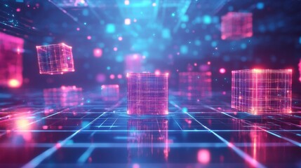 Leinwandbilder - Futuristic Digital Cubes in Vibrant Neon Colors
