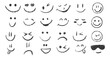 © Marharyta - Doodle chalk smile emoji face icon set. Textured kids hand drawn sketch. Different emotion emoticons. Mood, happy, in love, smiling face with tongue. Pencil crayon drawing isolated vector illustration