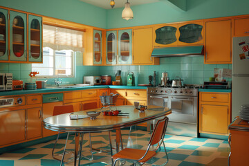 Poster - very retro 70's style kitchen decoration illustration background