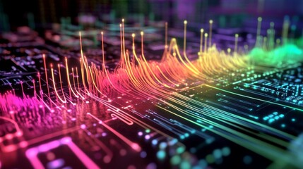 Poster - Vibrant Digital Waveforms on Circuit Board Background
