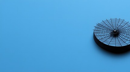 Elegant black spider web design on a vibrant blue background.