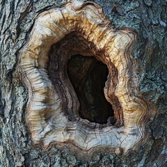 Sticker - A close-up of a tree hollow, its opening forming a natural cave in the bark