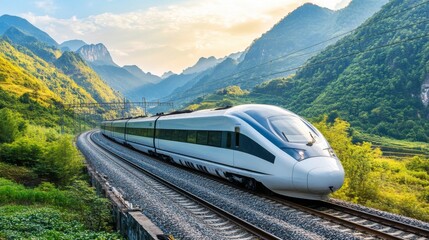 Poster - Scenic High-Speed Train in Mountain Landscape