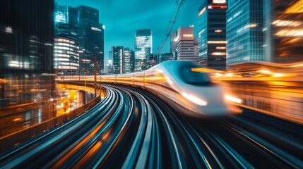 Aufkleber - High-Speed Train in Urban Nightscape