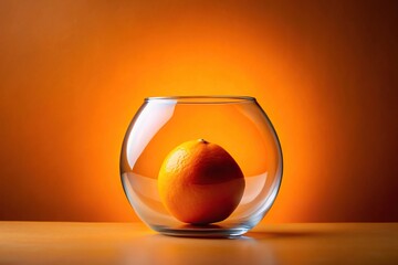 Wall Mural - Glass vase with orange ball on orange background reflected