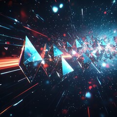 Wall Mural - stunning visual of vibrant pyramids in a cosmic space, radiating light and motion, perfect for digit