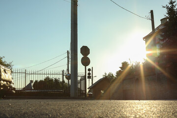 Wall Mural - beautiful view of city with asphalt road in morning