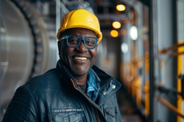 Portrait of a smiling middle aged male engineer at hydroelectric plant